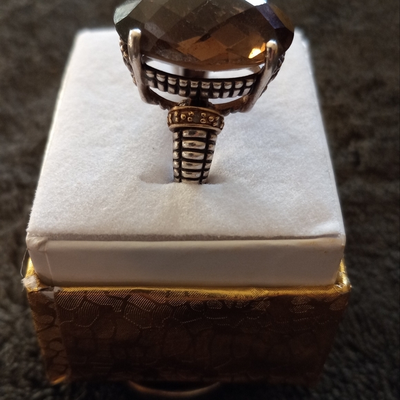 Vintage ATR Two Tone Sterling Silver/Platinum  Smokey Quartz Ring/9 - Picture 4 of 10